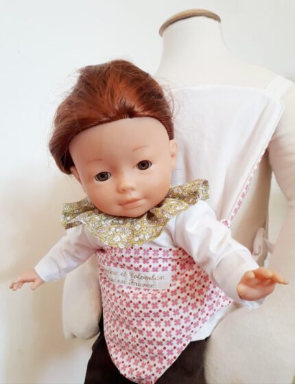 Porte-poupon en coton rose et blanc